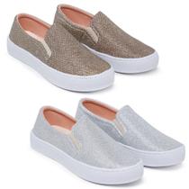 Kit 2 Pares Tênis Casual Slip On Iate com Glitter Macio e Confortável Combina Com Tudo