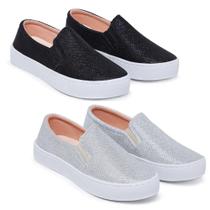 Kit 2 Pares Tênis Casual Slip On Iate com Glitter Macio e Confortável Combina Com Tudo