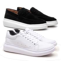 Kit 2 Pares Tenis e Mocassim Masculino Fino Casual Palmilha Confortável Leve