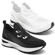 Kit 2 Pares Tênis Feminino Branco Esportivo para Caminhada Treino Kit 2 Pares Tênis Feminino Branco Esportivo para Caminhada Treino