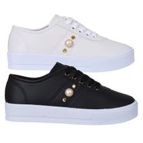 Kit 2 Pares Tênis Feminino Casual Flatform Sola Alta Moda Básico Confortável Pérola- Leila Soares