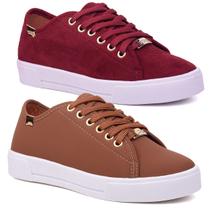 Kit 2 Pares Tênis Feminino Casual Sola Alta Básico Leila Soares
