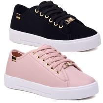 Kit 2 Pares Tênis Feminino Casual Sola Alta Básico Leila Soares