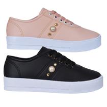 Kit 2 Pares Tênis Feminino Casual Sola Alta Flatform Confortável Sapato Moda Calçado Moda Pérola - Leila Soares