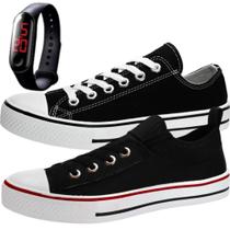 Kit 2 Pares Tênis Feminino Star Feet Meia Cano Curto + Relógio Slim - 3600L/3600G