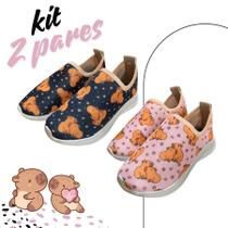 Kit 2 Pares Tênis Infantil Calce Fácil Macio Anatômico Leve Personagem Feminino Capybara Antiderrapante Kit 2 Pares Tênis Infantil Calce Fácil Macio Anatômico Leve Personagem Feminino Capybara Antiderrapante