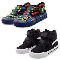 Kit 2 Pares Tênis Infantil Cano Alto Preto E Sandália Papete Menino Dinossauro Gatatuya