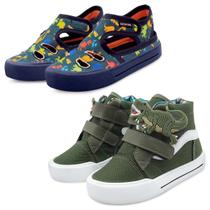 Kit 2 Pares Tênis Infantil E Sandália Papete Menino Dinossauros Conforto Mz Shoes
