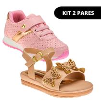 Kit 2 Pares Tênis Infantil Feminino e Sandália Casual e Escolar Kit 2 Pares Tênis Infantil Feminino e Sandália Casual e Escolar