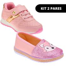 Kit 2 Pares Tênis Infantil Feminino e Sapatilha Casual e Escolar - Club Happy