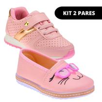 Kit 2 Pares Tênis Infantil Feminino e Sapatilha Casual e Escolar Kit 2 Pares Tênis Infantil Feminino e Sapatilha Casual e Escolar