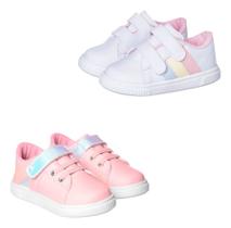 Kit 2 Pares Tenis Infantil Menina Ajustavel Colorido Macio
