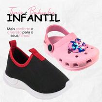Kit 2 Pares Tênis Infantil Menina Calce Fácil e Babuche Personagem Stitch Sandália Confortável Macia
