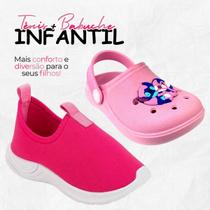 Kit 2 Pares Tênis Infantil Menina Calce Fácil e Babuche Sandália Stitch Leve Confortável Promoção
