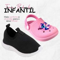 Kit 2 Pares Tênis Infantil Menina Calce Fácil e Babuche Sandália Stitch Leve Confortável