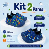 Kit 2 Pares Tênis Infantil Menino Antiderrapante Escola Calce Fácil Macio Confortável Dia a Dia