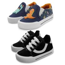 Kit 2 Pares Tênis Infantil Mz Shoes Menino Dinossauros/Marinho e Preto/Branco Kit 2 Pares Tênis Infantil Mz Shoes Menino Dinossauros/Marinho e Preto/Branco