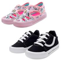 Kit 2 Pares Tênis Infantil Preto Casual E Sandália Papete Menina Rosa Donuts Mz Shoes