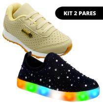 Kit 2 Pares Tênis Led Infanti de Menina Escolar Kit 2 Pares Tênis Led Infanti de Menina Escolar