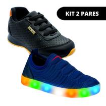 Kit 2 Pares Tênis Led Infantil Menino Casual e Escolar de Menino Kit 2 Pares Tênis Led Infantil Menino Casual e Escolar de Menino