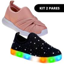 Kit 2 Pares Tênis Led Infantil Sapatenis Feminino Menina Escolar