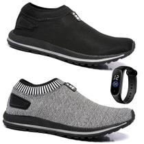 Kit 2 Pares Tênis Meia Masculino Casual Calce Fácil Com Elástico + Relógio Digital Kit 2 Pares Tênis Meia Masculino Casual Calce Fácil Com Elástico + Relógio Digital