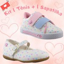 Kit 2 Pares Tênis Sapatilha Menina Infantil Detalhe Coração Estiloso Delicado Conforto Kit 2 Pares Tênis Sapatilha Menina Infantil Detalhe Coração Estiloso Delicado Conforto