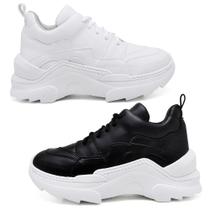 Kit 2 Pares Tênis Sneaker Chunky Casual Pires Shoes com Cadarço e Sola Borracha