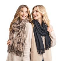 Kit 2 Pashminas Inverno Grossa Tipo Manta + Preta Lisa Kit 2 Pashminas Inverno Grossa Tipo Manta + Preta Lisa