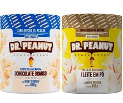 Kit 2 pastas de amendoim dr.peanut 600g choco branco e leite - Dr Peanut