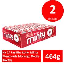 Kit 2/ Pastilha Rolly Minty Mentolada Morango Docile 16x29g Kit 2/ Pastilha Rolly Minty Mentolada Morango Docile 16x29g