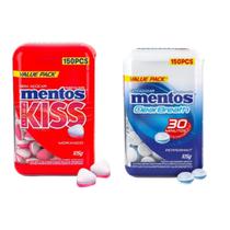 Kit 2 pastilhas Mentos sem açúcar 1 pote Kiss Morango e 1 pote Peppermint