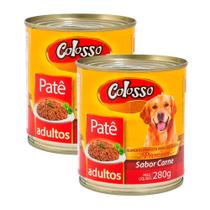 Kit 2 Patê para Cães Colosso Premium Adultos Sabor Carne Lata com 280g