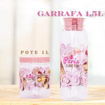 Kit 2 pç 1 Pote de 1l e 1 Garrada 1,5l de Plástico decorado Paris