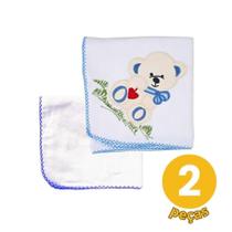 Kit 2 Pçs Azul 1 Cueiro Liso+1 Cueiro Bordado Bebê Enxoval
