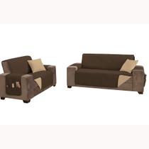 Kit 2 Pçs Capa Protetora de Sofá Padrão 2 e 3 Lugares Impermeável Dupla Face