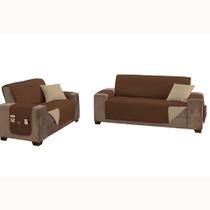 Kit 2 Pçs Capa Protetora de Sofá Padrão 2 e 3 Lugares Manu Matelado Dupla Face