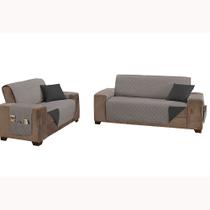 Kit 2 Pçs Capa Protetora de Sofá Padrão 2 e 3 Lugares Manu Matelado Dupla Face