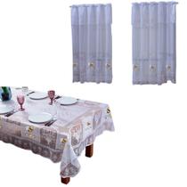 Kit 2 Pçs Cortina Cozinha + Toalha de Mesa 6 Lug . Rendadas Kit 2 Pçs Cortina Cozinha + Toalha de Mesa 6 Lug . Rendadas