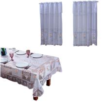 Kit 2 Pçs Cortina Cozinha + Toalha de Mesa 6 Lug . Rendadas