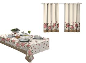 Kit 2 Pçs Cortina Cozinha + Toalha de Mesa Cozinha 6 Lugares