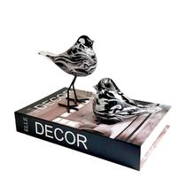 Kit 2 pçs Escultura Decorativa Pássaro de Cristal Murano Branco Preto