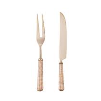 Kit 2 Pcs Faca e Garfo Aço Inox c/Cabo Rattan Dourado Wolff