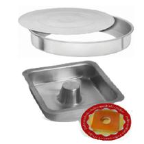 Kit 2 Pçs - Forma Redonda Com Fundo Falso + Forma Pudim Quadrada Suiça com Tubo no Meio