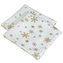 Kit 2 Pçs Guardanapo 2 Lugares Lumine Tecido Oxford 42x42cm Estampa Flocos de Neve Dourado