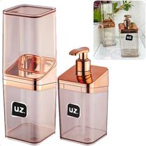 Kit 2 pçs lavabo luxo slim porta escova sabonete liquido rose slim Kit 2 pçs lavabo luxo slim porta escova sabonete liquido rose slim