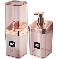 Kit 2 pçs lavabo luxo slim porta escova sabonete liquido rose slim - UZ