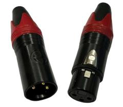 Kit 2 pçs plug xlr femea + 2 pçs xlr macho vermelho e preto