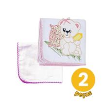 Kit 2 Pçs Rosa 1 Cueiro Liso+1 Cueiro Bordado Bebê Enxoval
