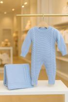 Kit 2 Pçs Saída Maternidade Macacão e Manta Trança Tricot Unissex M - Aconchego Baby